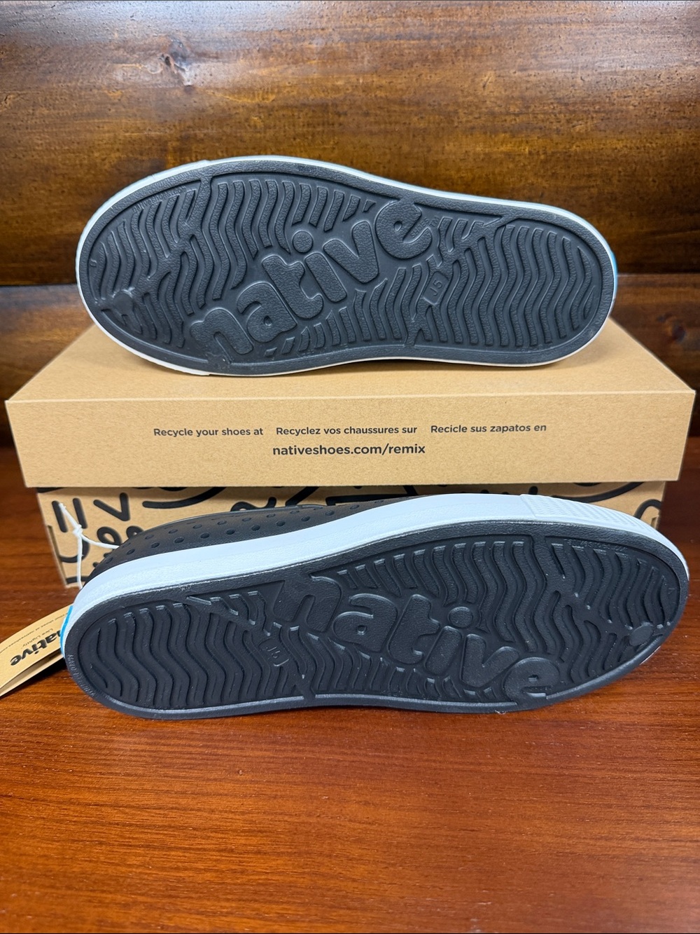 Kids Native Slip-On Perforated Sneakers in Black and White - Picture 2 of 5